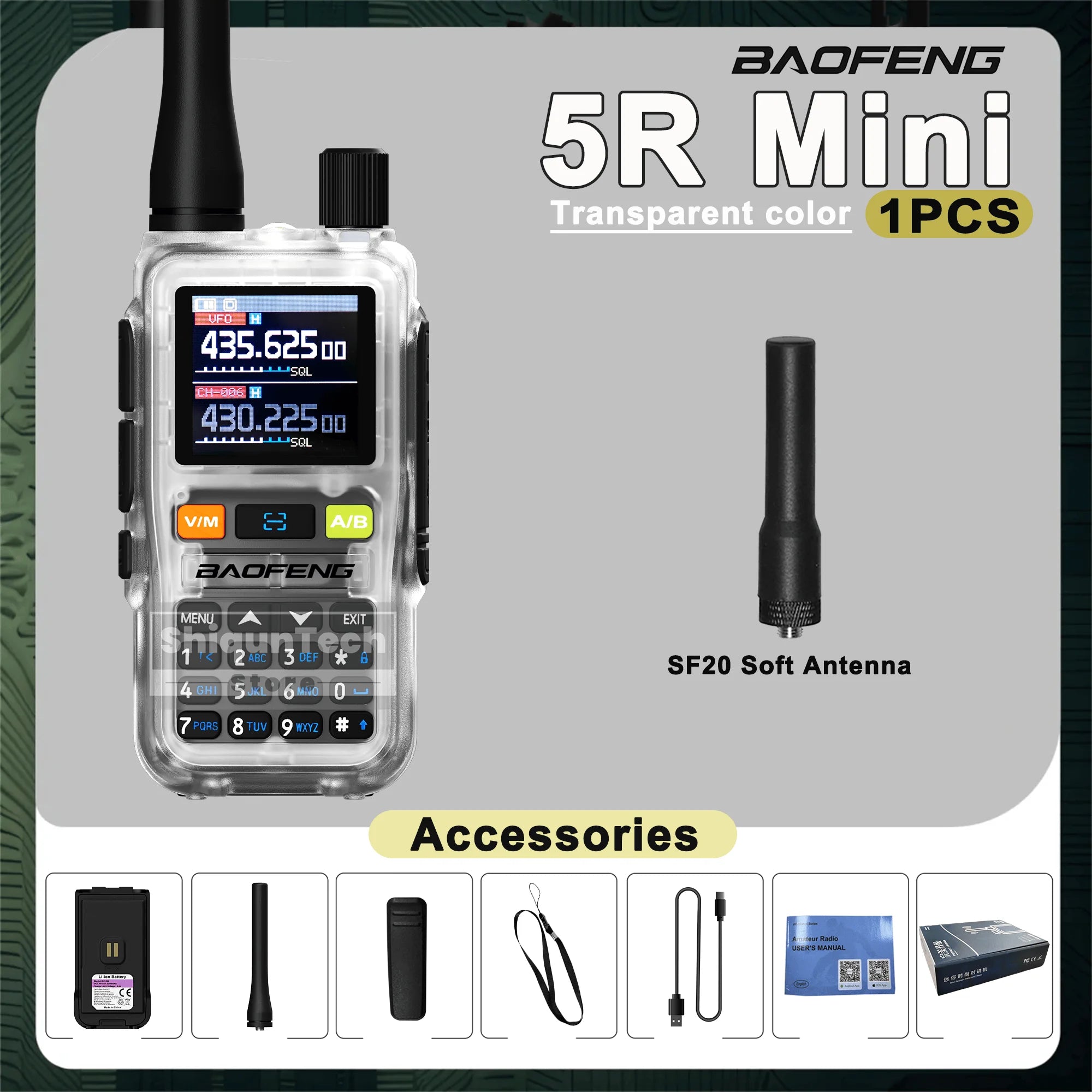 Baofeng UV-5R Mini Walkie Talkie - Air Band UHF/VHF, Bluetooth & Type-C
