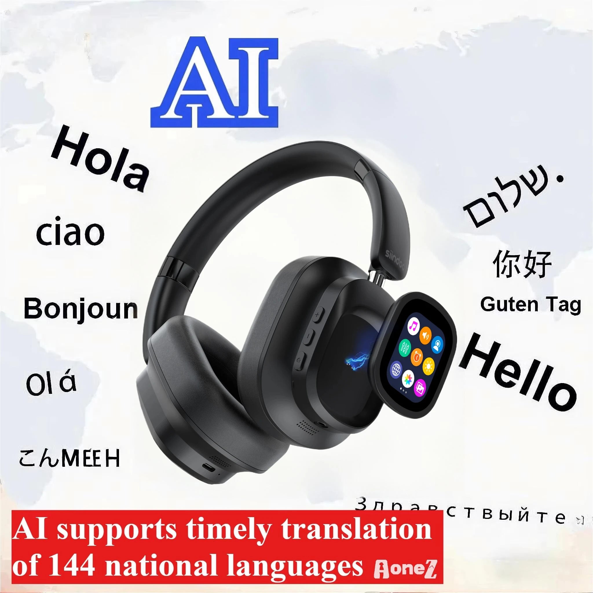 Hybrid ANC Headphones with AI Translator & LED Touch Screen - Wireless Premium Audio