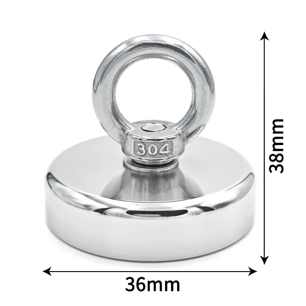Super Strong Neodymium Fishing Magnet - N52 Heavy Duty Salvage Magnet with Eyebolt (D16-D42mm)