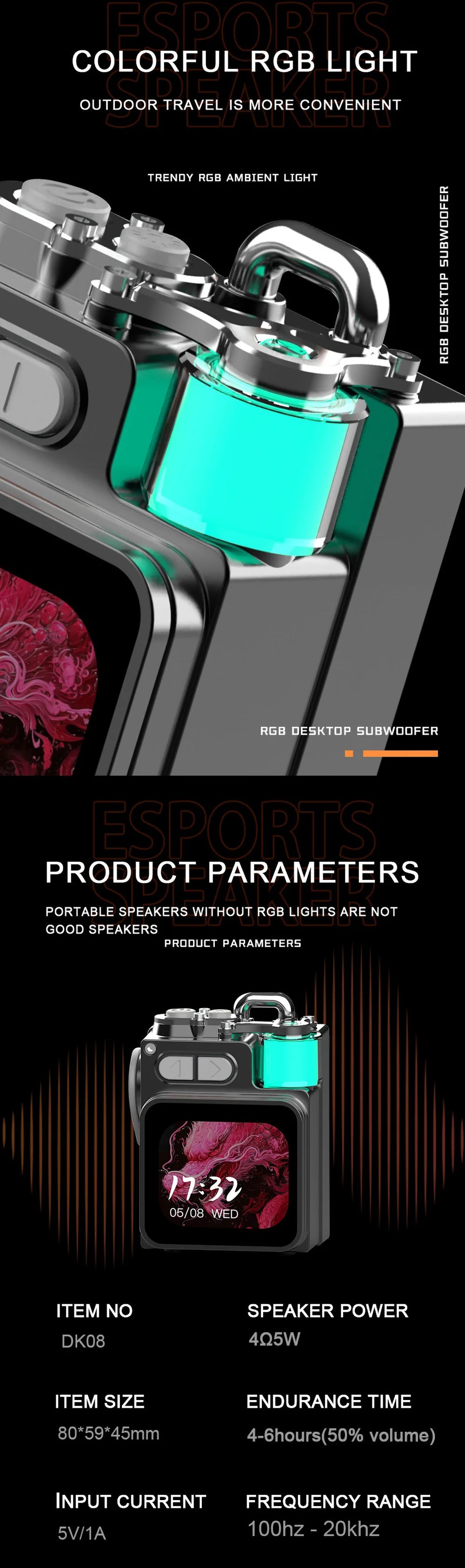 LED Display Bluetooth Speaker – RGB Desktop Subwoofer with Clock, Weather & Custom Wallpapers