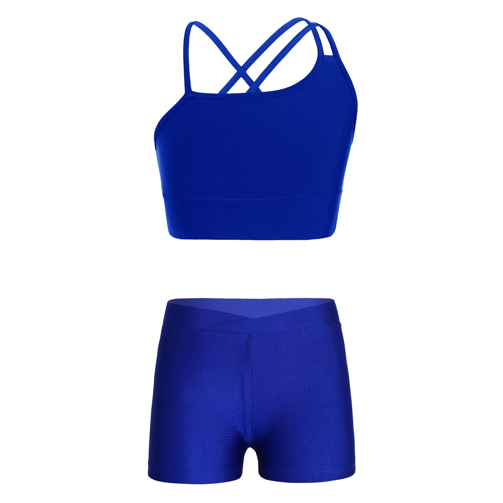 Girls Athletic Crop Top & Shorts Set - 2-Piece Activewear for Gymnastics, Dance & Workout (Ages 4-14)