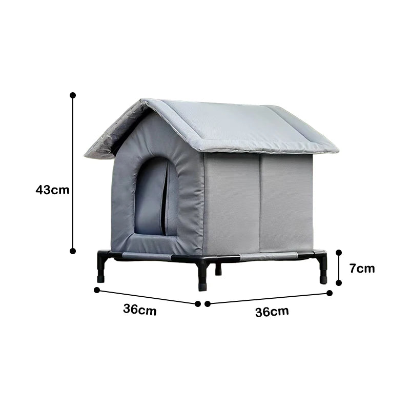 Outdoor Cat House – Waterproof Elevated Shelter with Washable Pad (Winter Warm)