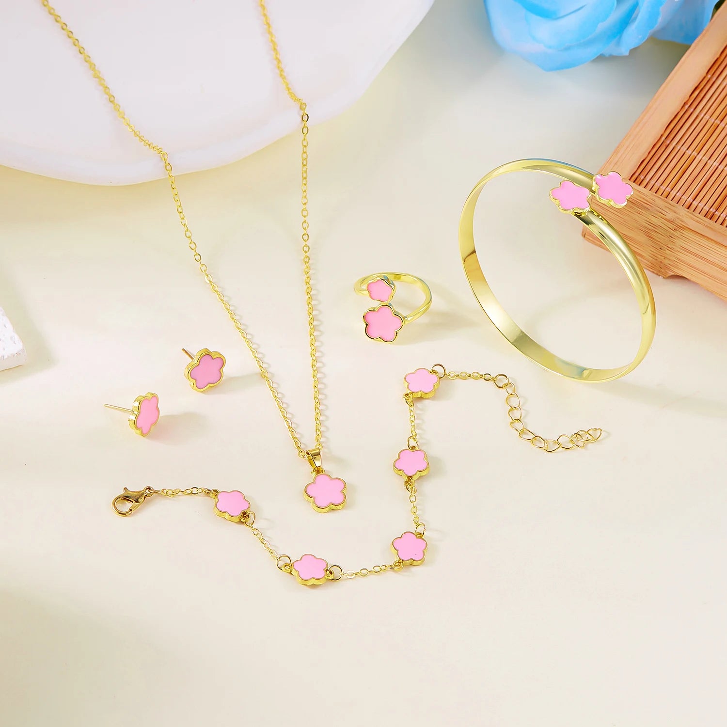 Colorful Enamel Plum Blossom Bracelet Set – Lucky Flower Jewelry