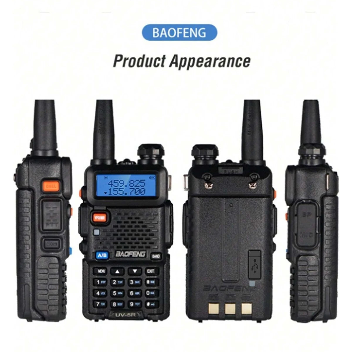 Baofeng UV-5R Two-Way Radio - Dual Band VHF/UHF Ham Radio with USB Charging