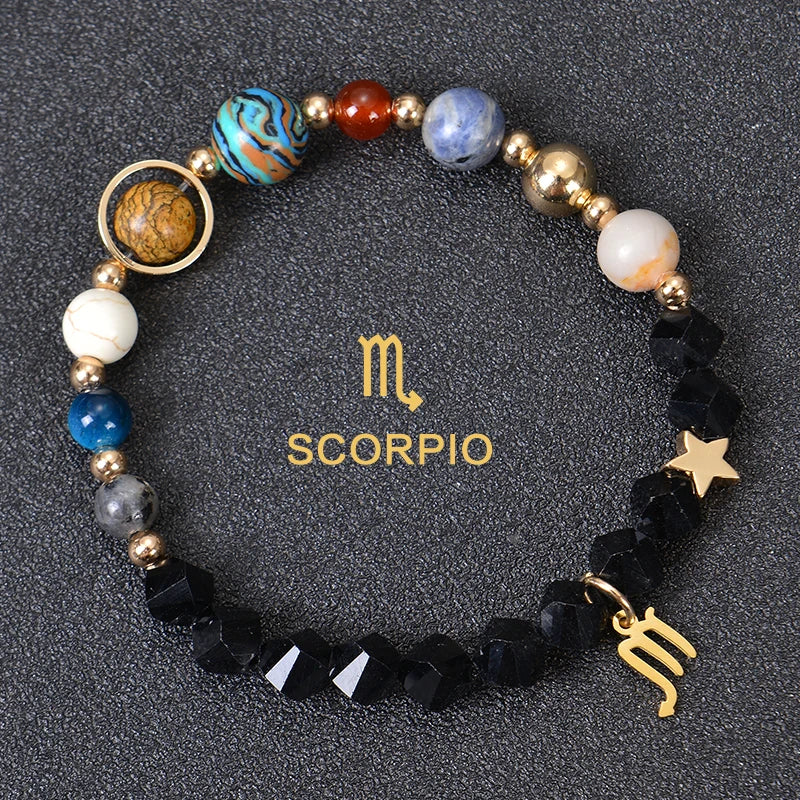 Zodiac Crystal Stone Bracelet for Women - 12 Constellation Charm Birthday Gift