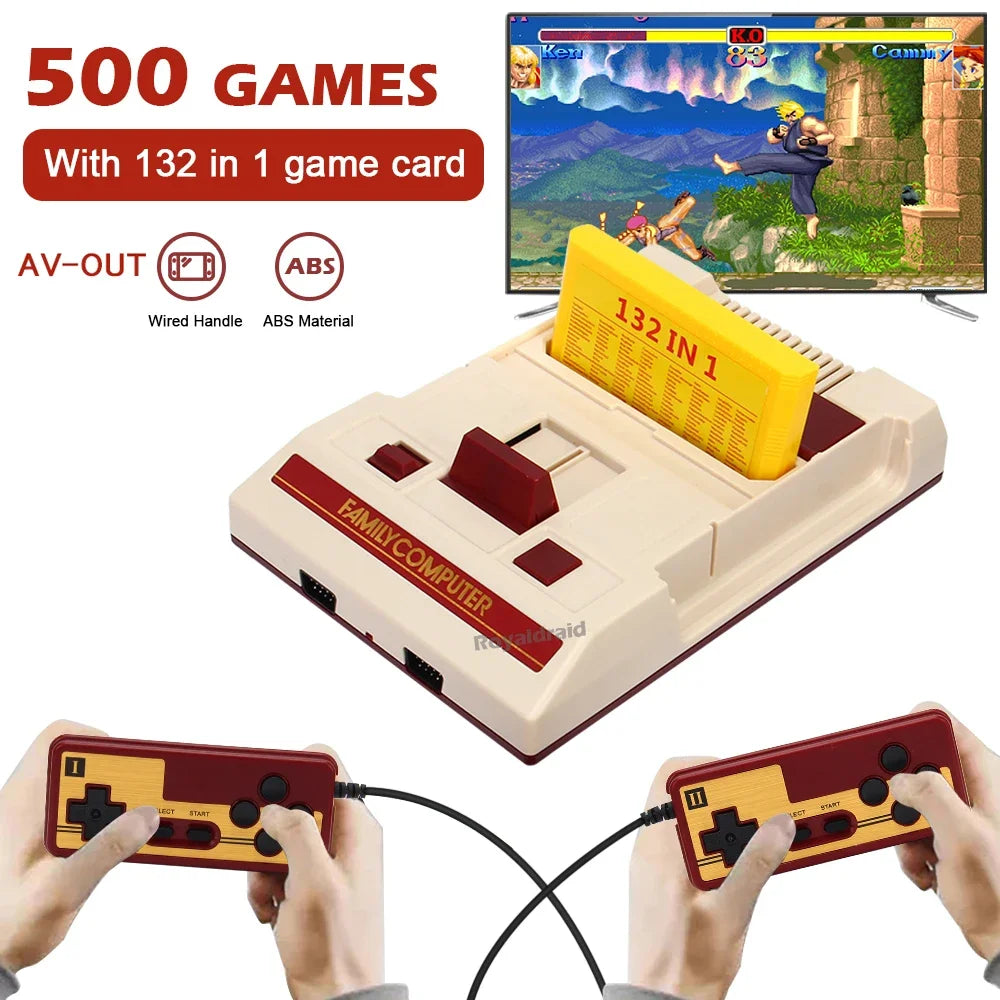 8-Bit Retro Game Console - 500 Built-In Games with Cartridge Support