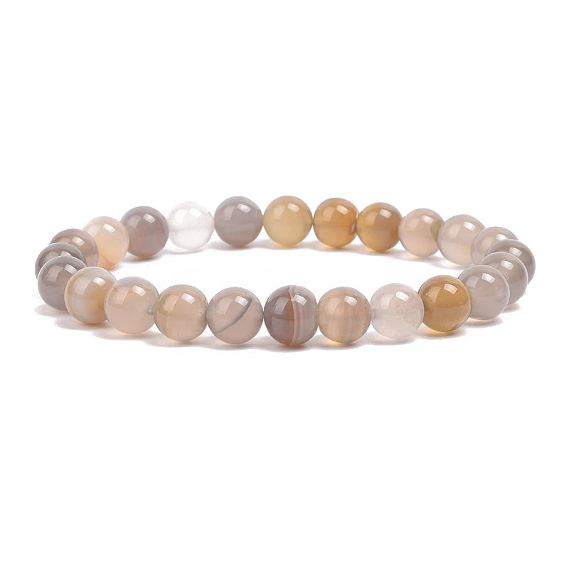 Natural Stone Beads Bracelet – Amethyst, Quartz, Jade & Agate Healing Bangle