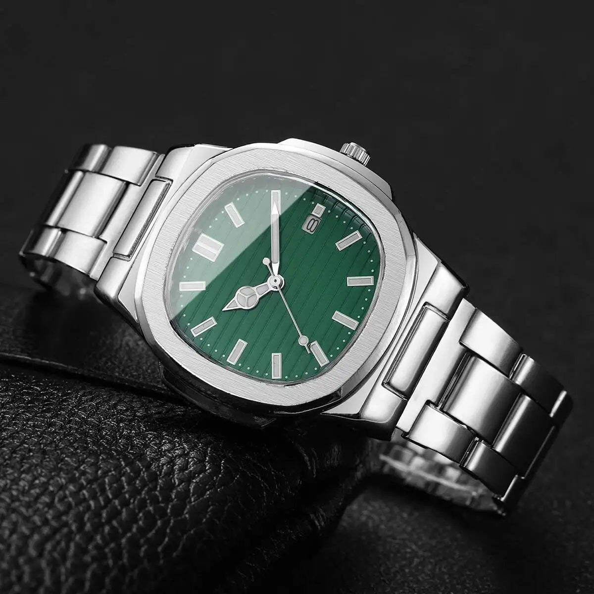 Luxury Men's Square Dial Quartz Watch – Stainless Steel Business Watch with Calendar