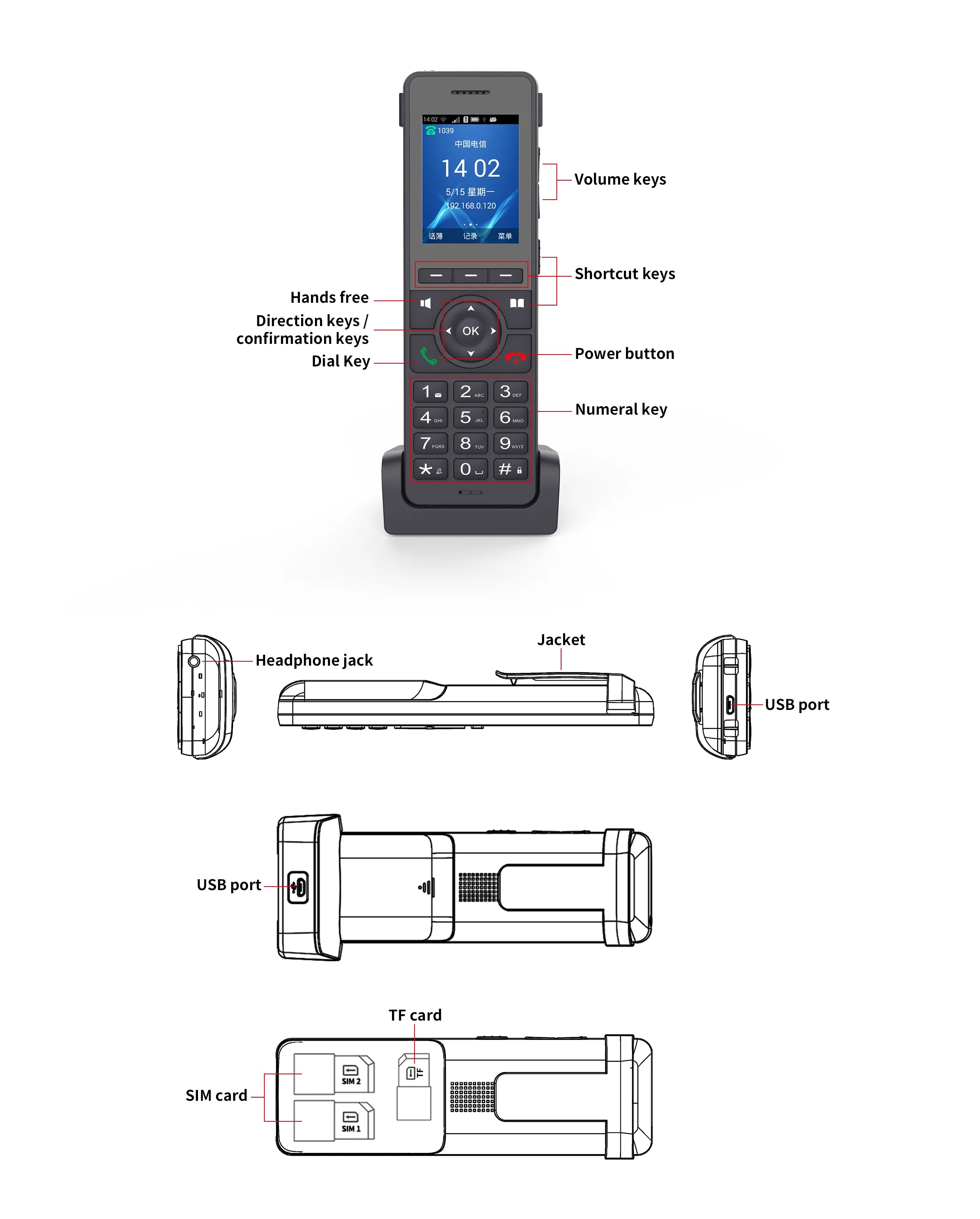 4G LTE WiFi VoIP Desktop Phone - Cordless SIP Phone with 2.4" Screen & 3-Way Conference
