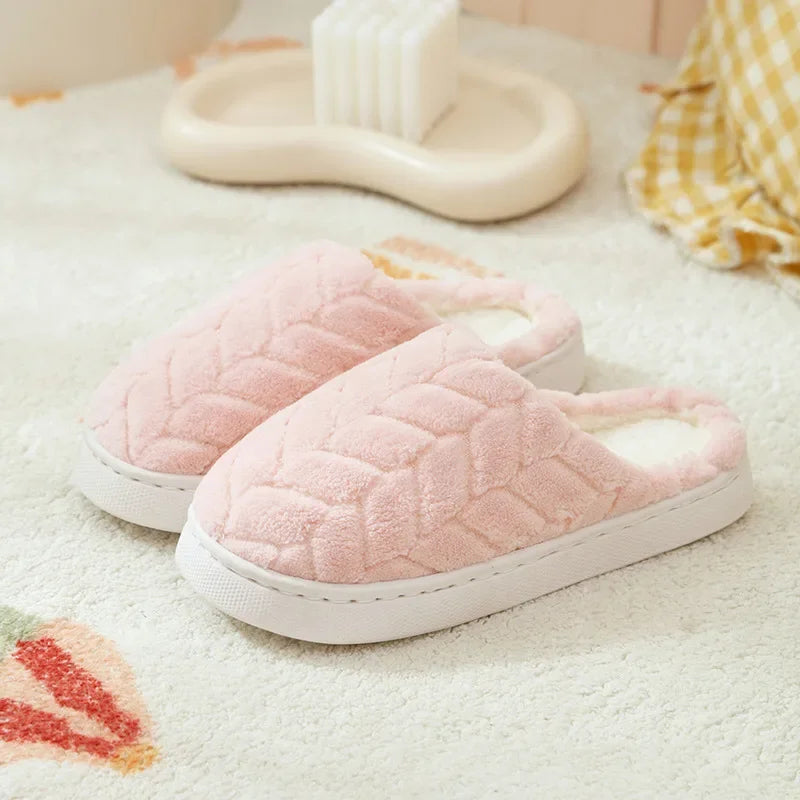 Winter Warm Plush Slippers - Non-Slip Couple's Indoor House Shoes with Thick Sole & Closed Toe
