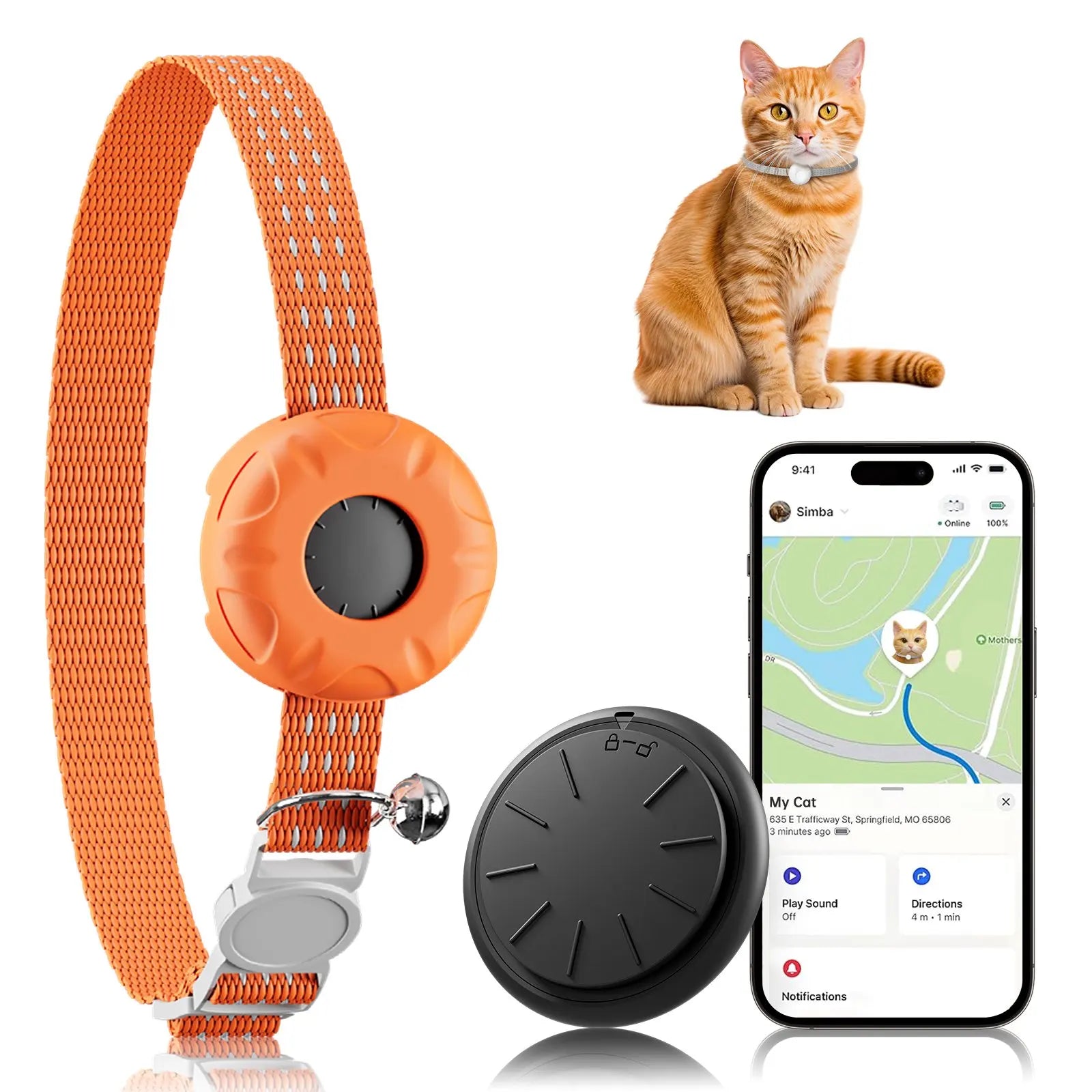 GPS Tracker for Cats – Waterproof Pet Tracker Collar with Elastic Buckle (iOS Only)