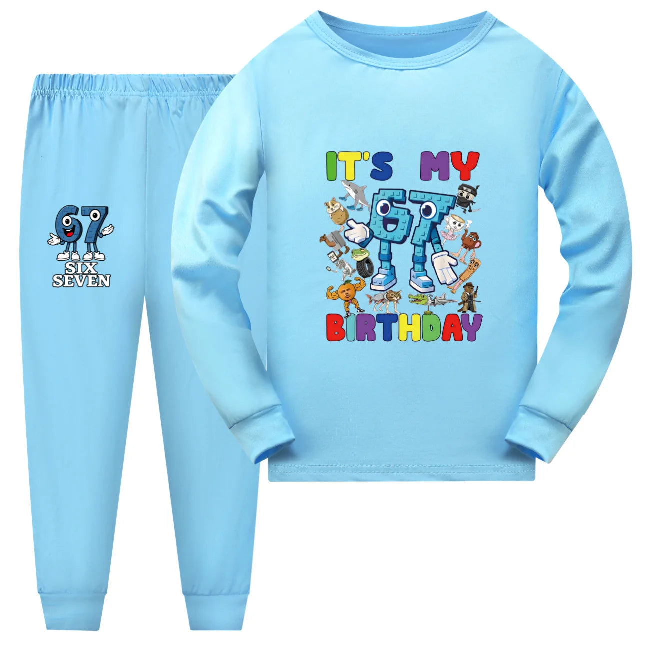 Kids Clothes Funny Six Seven Brainrot 67 Meme Girls Pajama Set Fashion Boys Long Sleeve Pyjamas Children Sleepwear Suit