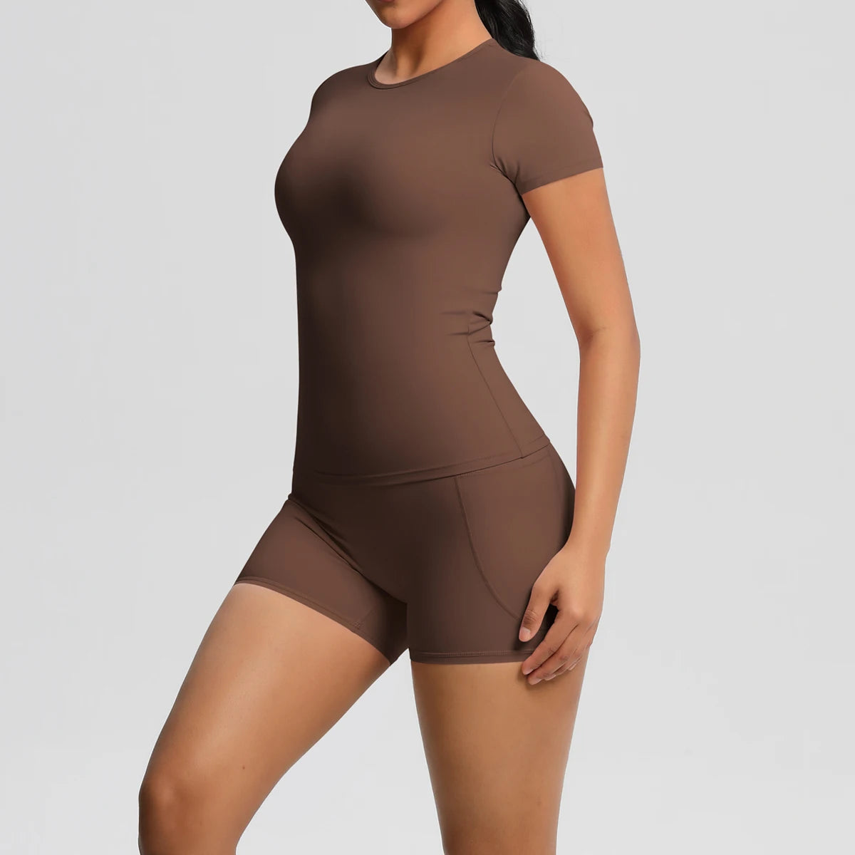 Women's 2-Piece Workout Set - Push-Up Shirt & High Waist Shorts for Yoga & Fitness
