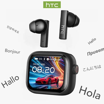 HTC Bluetooth Earphones with AI Translator & HD Subtitles - TWS Sports Wireless