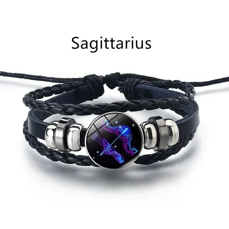 Adjustable Luminous Zodiac Bracelet - Glow-in-the-Dark PU Leather Spirit Bracelet