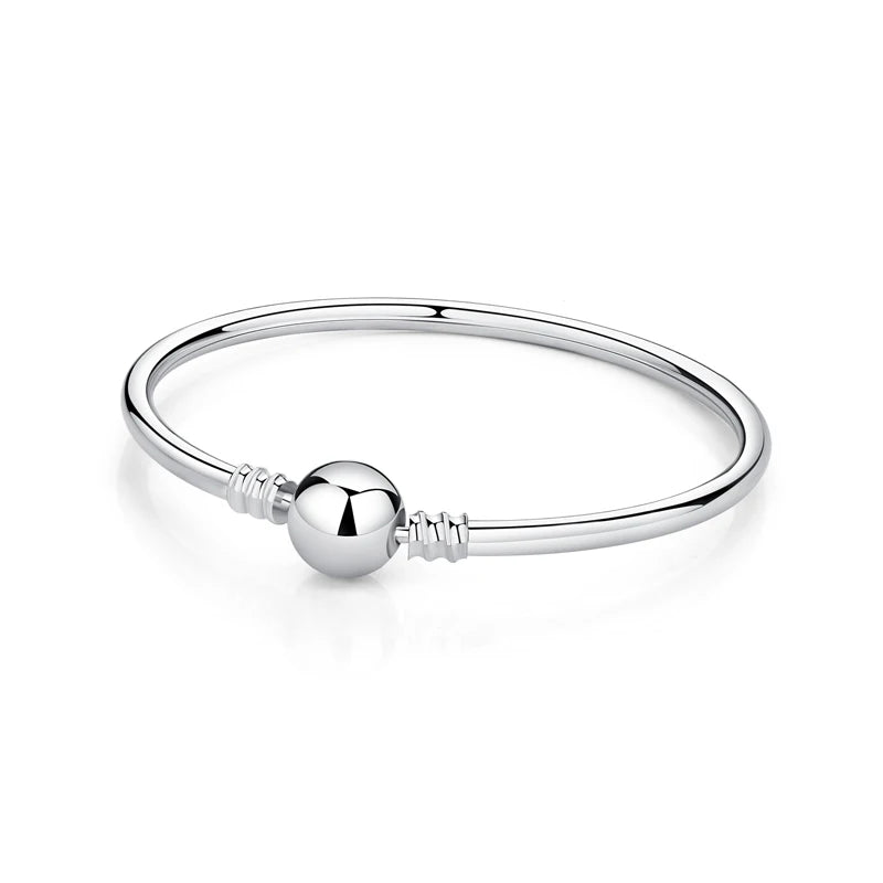 925 Sterling Silver Snake Chain Bracelet with Heart Charm Beads