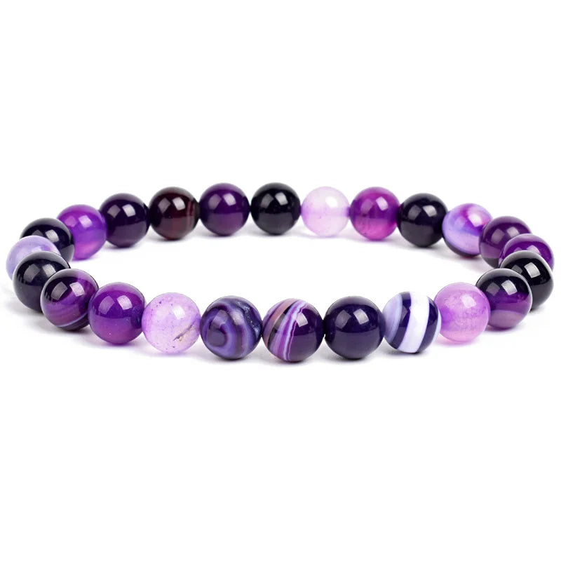 Natural Stone Beads Bracelet – Amethyst, Quartz, Jade & Agate Healing Bangle