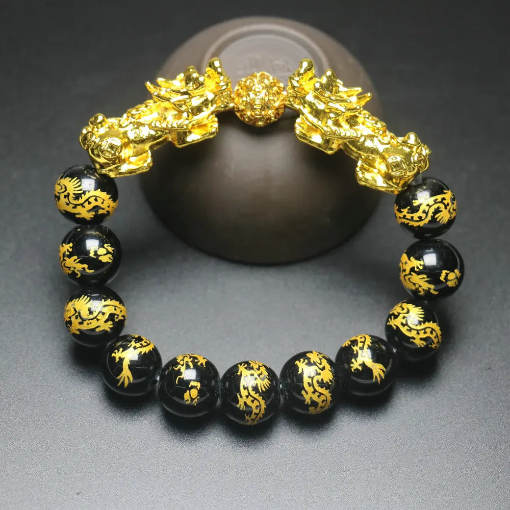 Feng Shui Wealth Pixiu Bracelet Men Women Black Obsidian Beads Chakra Meditation Yoga Bracelet Change Color Pi Xiu Jewelry Gift