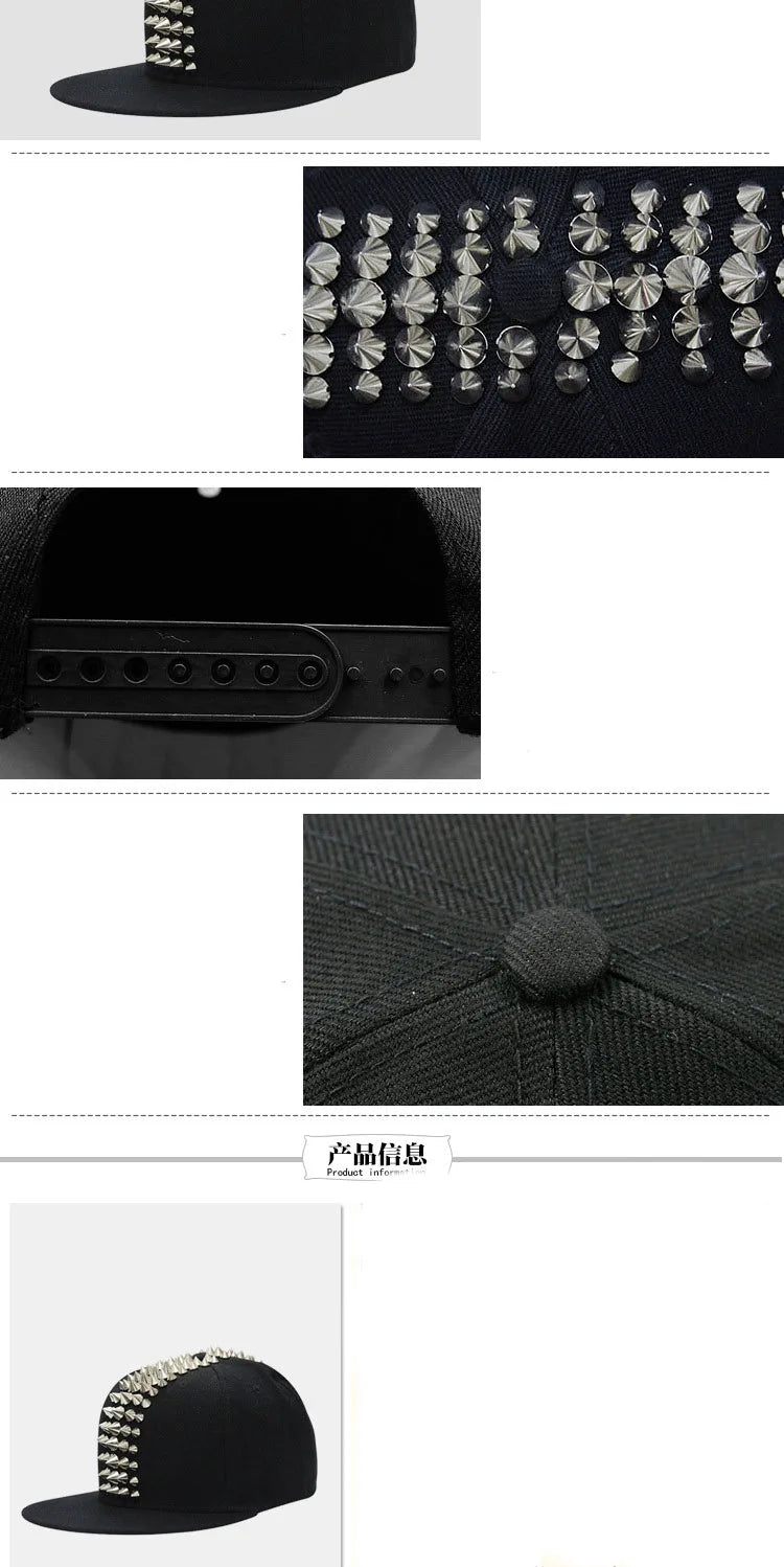 Five Row Rivet Baseball Cap - Hip-Hop Flat Brim Hat for B-Boy Street Dance & Break Dance
