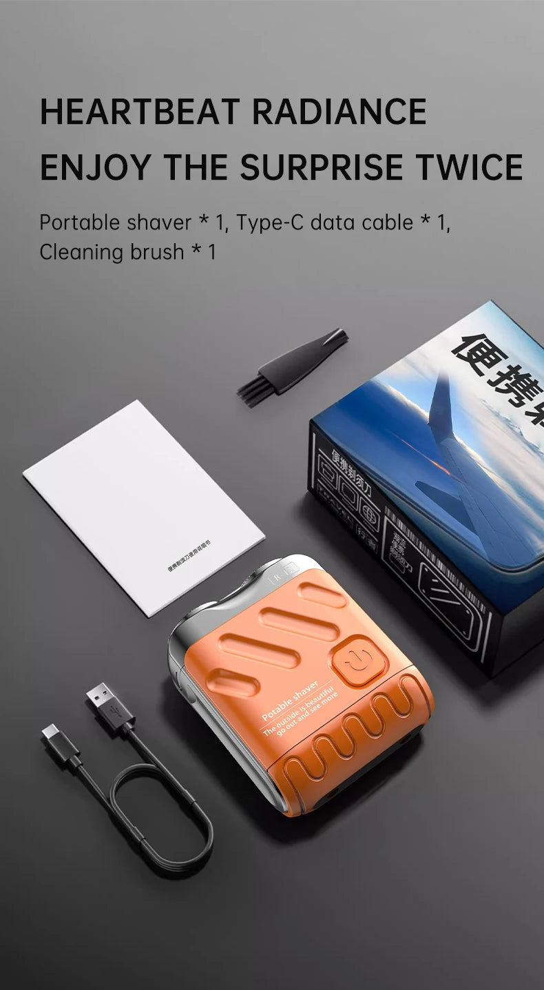 Portable Dual-Head Electric Shaver - Waterproof USB-C Rechargeable Rotary Razor for Men