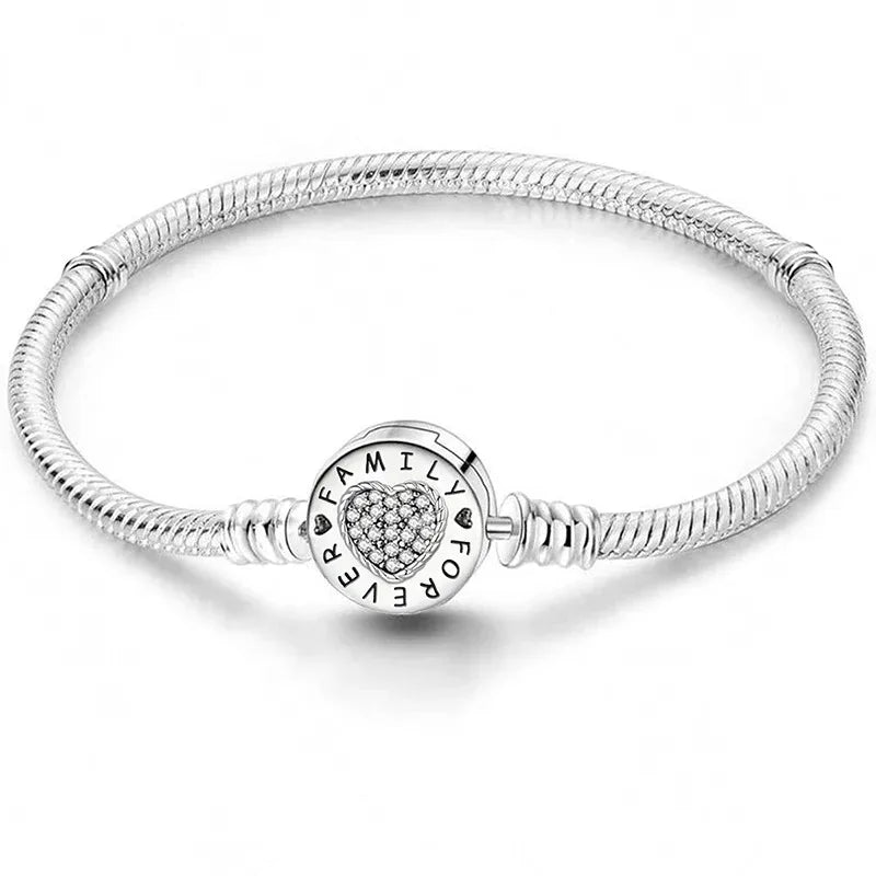 925 Sterling Silver Heart Charm Bracelet with Zircon Stones