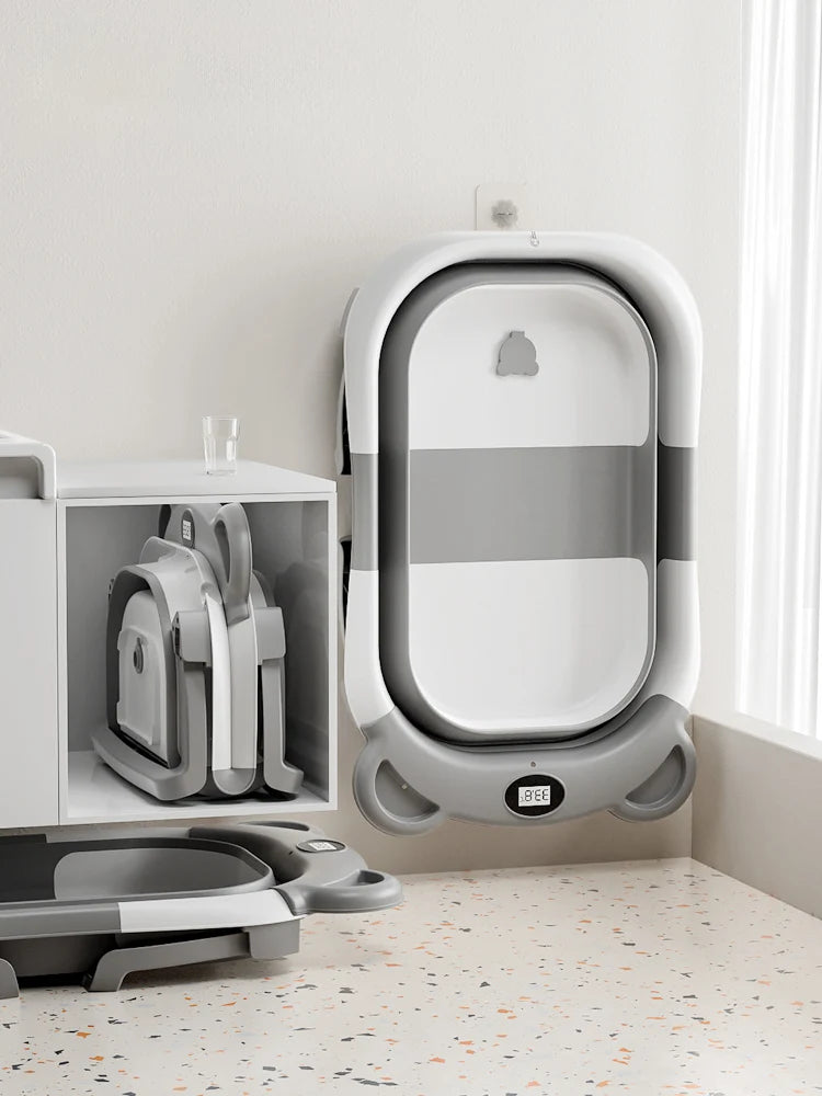 Portable Collapsible Baby Bathtub – Travel Bathtub with Thermometer & Cushion