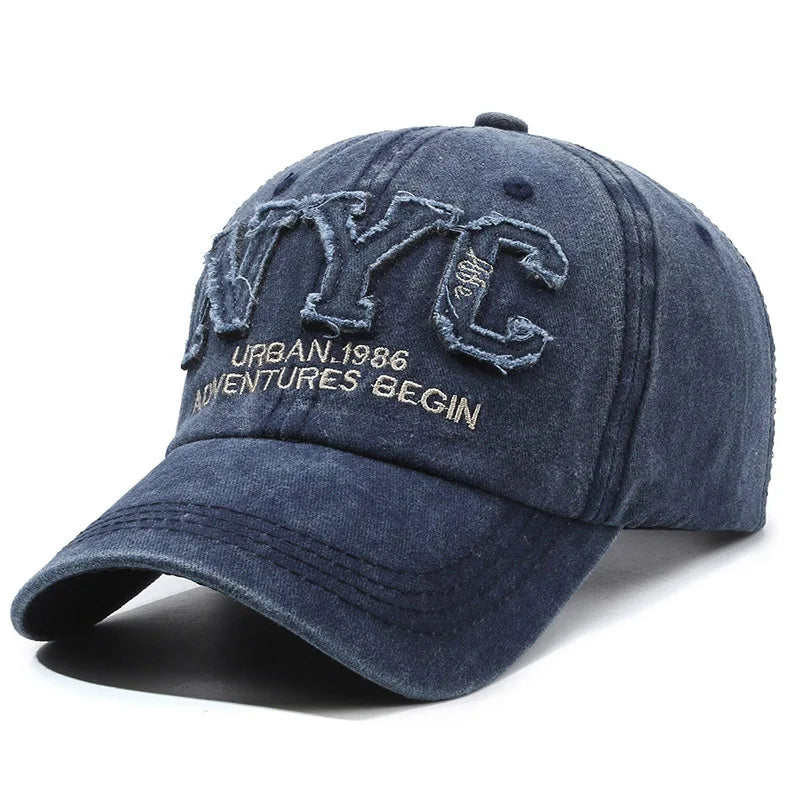 Vintage NYC Letter Baseball Cap - Washed Cotton Snapback Hat for Men & Women
