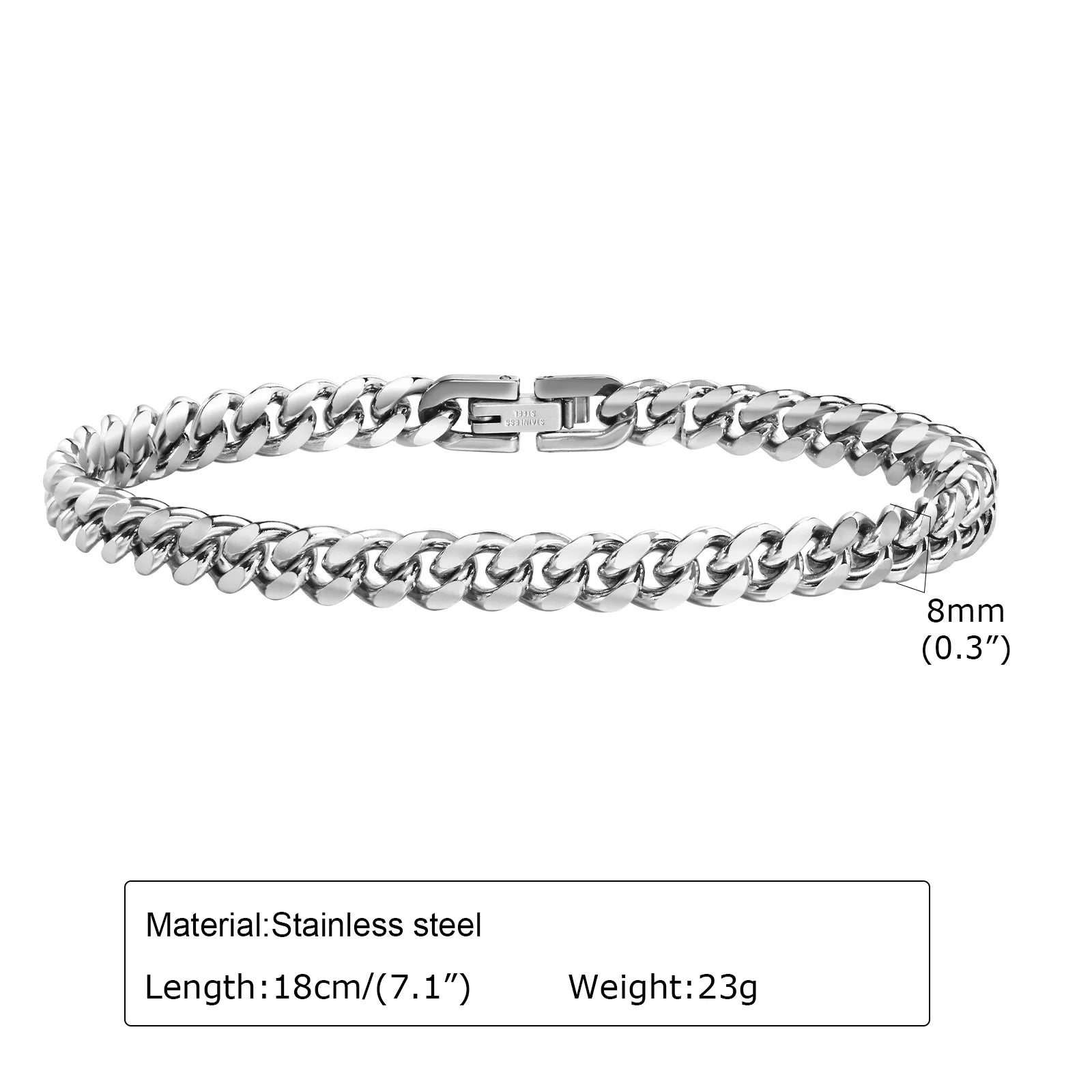 VNOX Cuban Chain Bracelet - Stainless Steel Curb Link Wristband for Men & Women