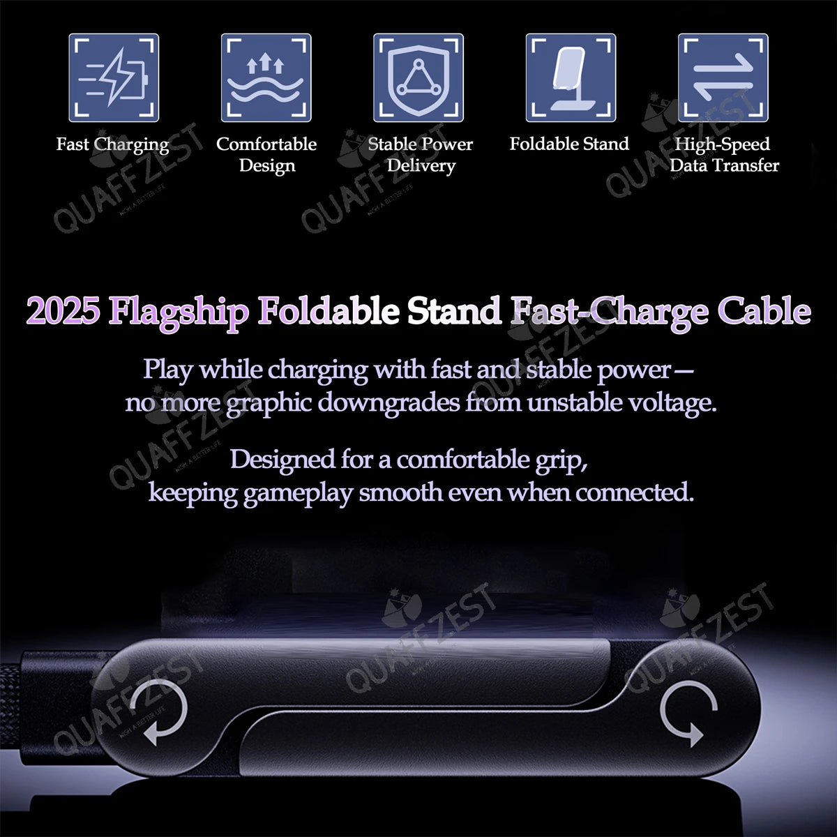 240W Fast Charging Cable with Built-In Foldable Phone Holder - 2-in-1 USB-C Gaming Stand