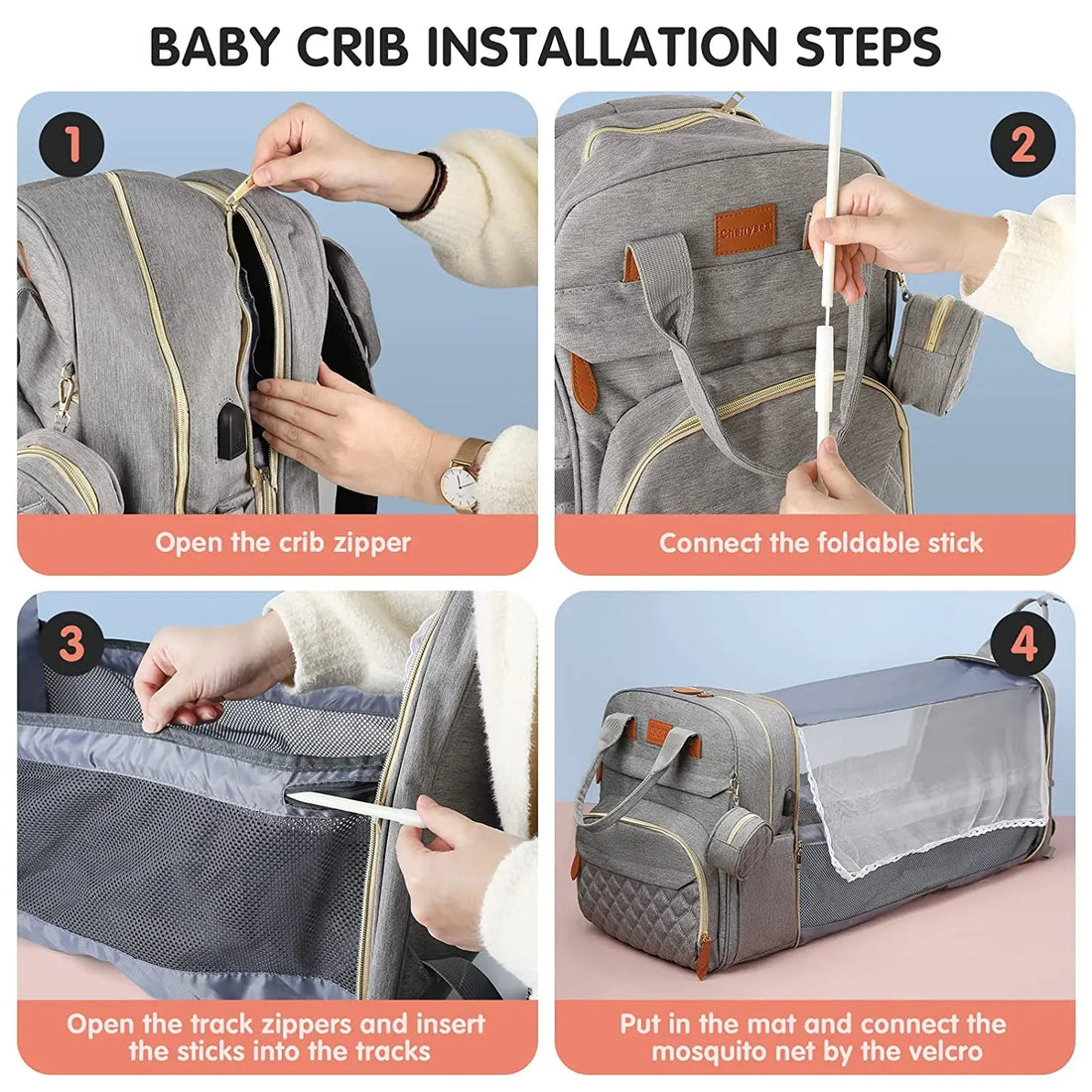 3-in-1 Diaper Bag Backpack – Foldable Baby Bed with USB Charging Port