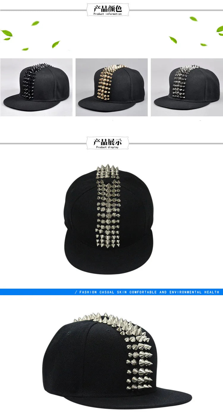 Five Row Rivet Baseball Cap - Hip-Hop Flat Brim Hat for B-Boy Street Dance & Break Dance