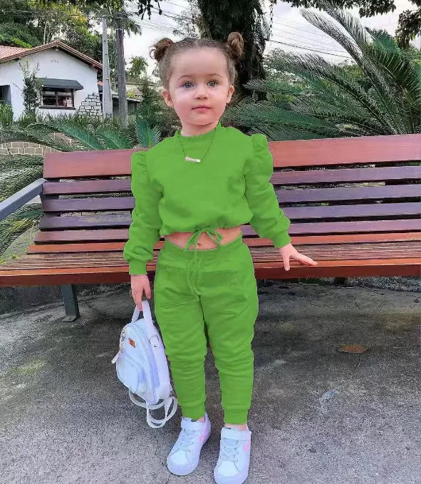 Girls Fall Outfit Set - Crop Top & Sport Pants 2-Piece Athleisure (Ages 1-7)