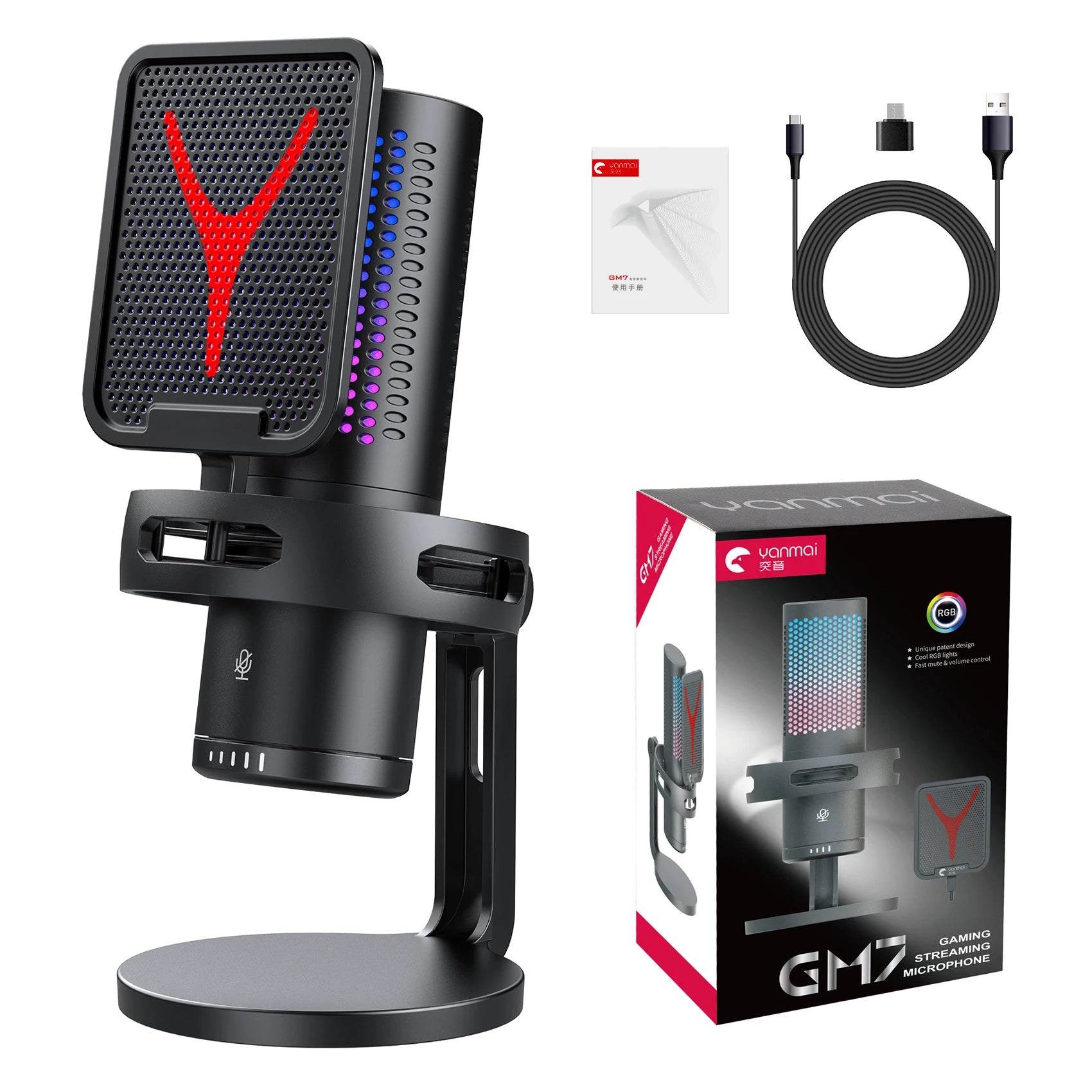 Gaming Microphone - RGB USB Condenser Mic for PC Streaming & Podcasting