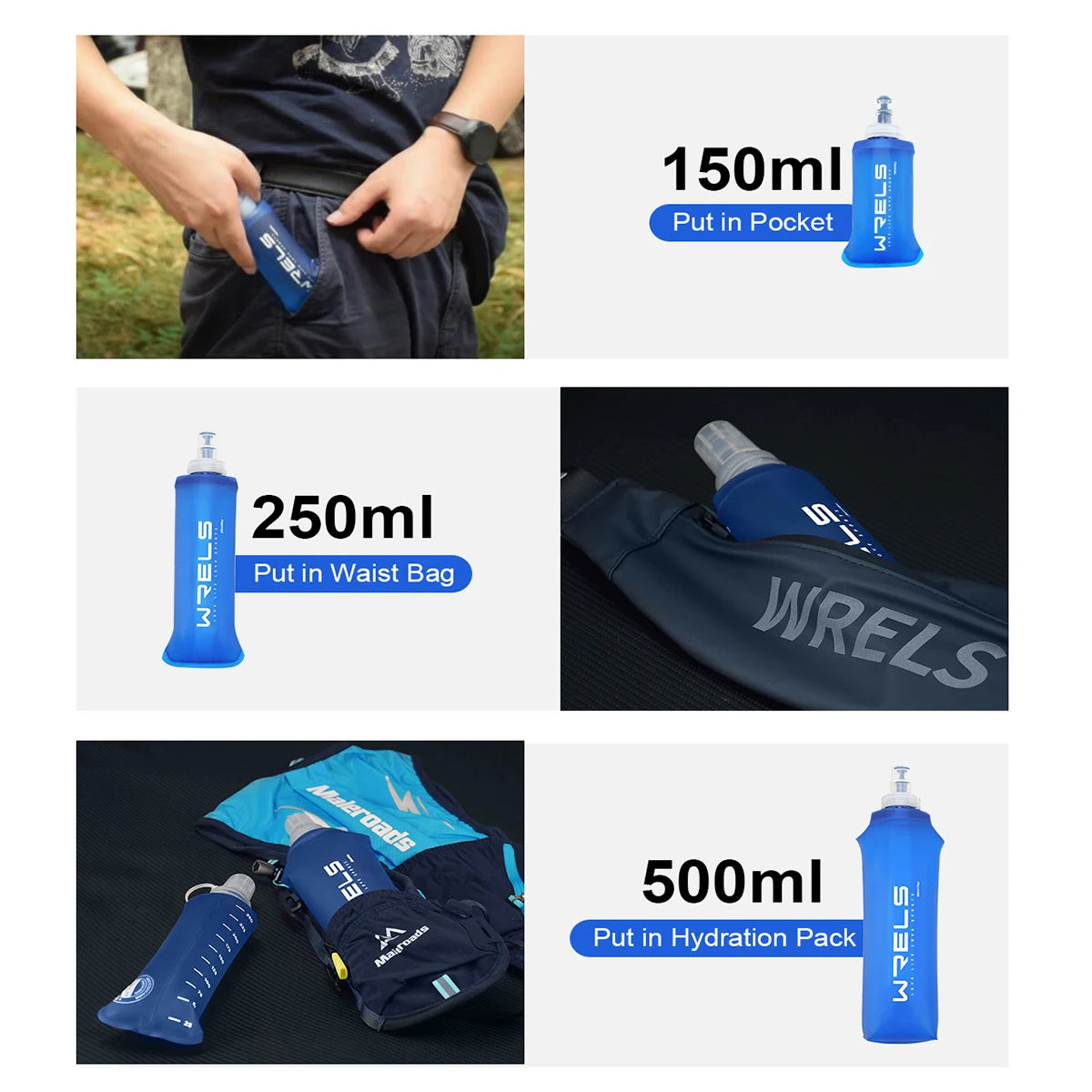 150ml Collapsible Sports Water Bottle - BPA Free Soft Flask for Running & Cycling