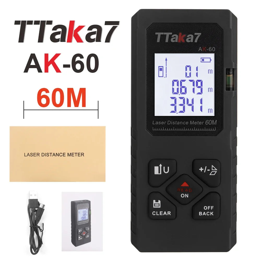 Laser Distance Meter 40M/60M - USB Rechargeable Digital Rangefinder for Construction & Home