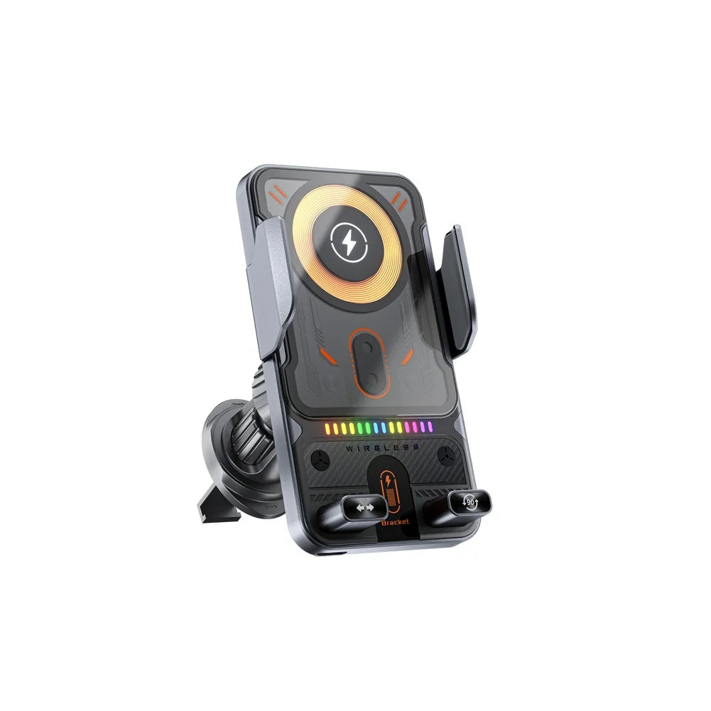 15W Auto-Clamping Wireless Car Charger - One-Touch Phone Holder with Fast Charging
