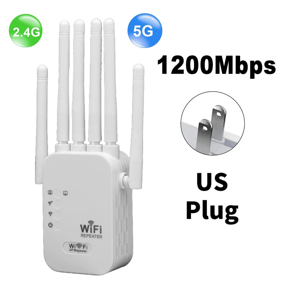Kebidumei 1200Mbps Dual Band WiFi Extender 2.4G 5G Wireless Signal Booster Repeater