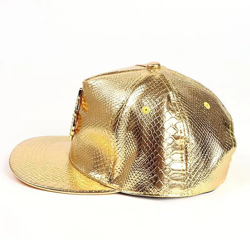 Gold Dollar Sign Hip-Hop Cap - Crocodile Texture Flat Brim Hat for Break Dance & Street Style