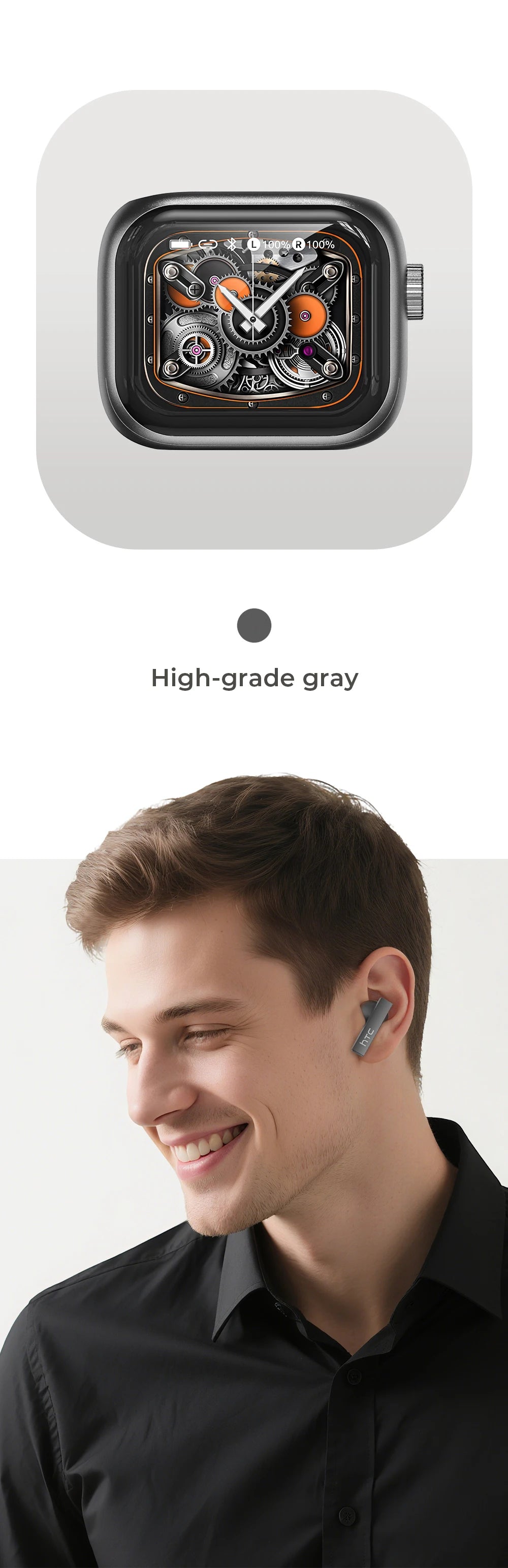 HTC Bluetooth Earphones with AI Translator & HD Subtitles - TWS Sports Wireless