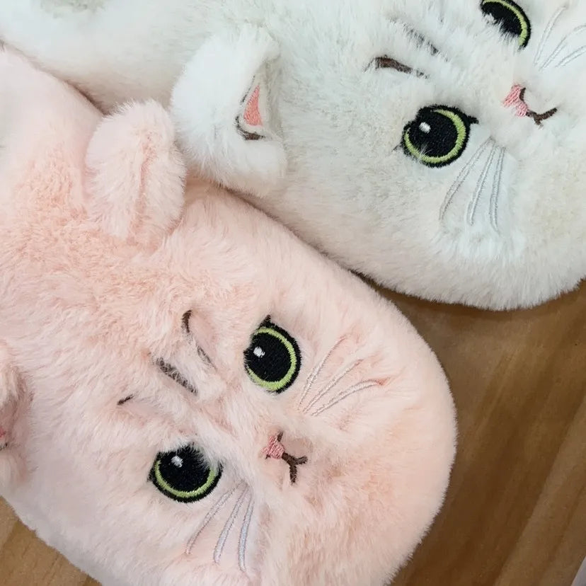 Women's Winter Fur Slippers - Non-Slip Plush Indoor Bedroom Shoes with Flat Heel