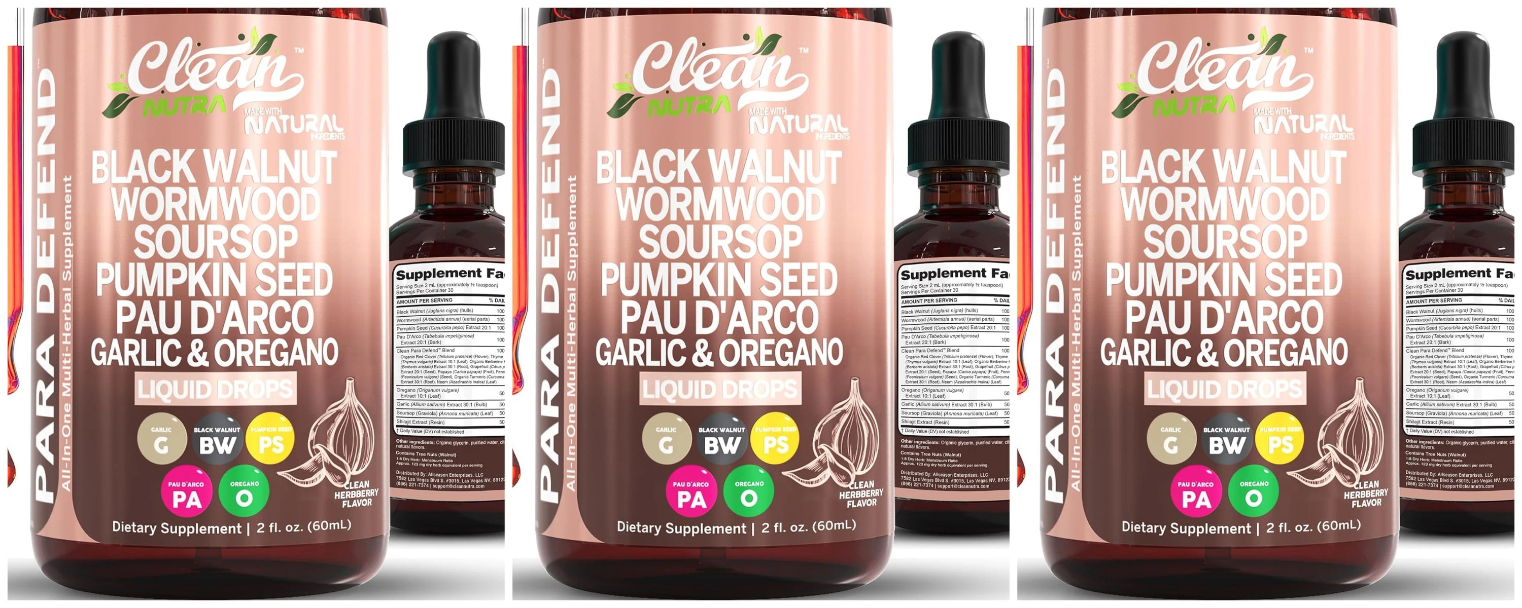 Para Defend Wormwood Black Walnut Cleanse for Humans Drops Liquid Soursop Garlic Pumpkin Seed PAU D'Arco Oil of Oregano Turmeric