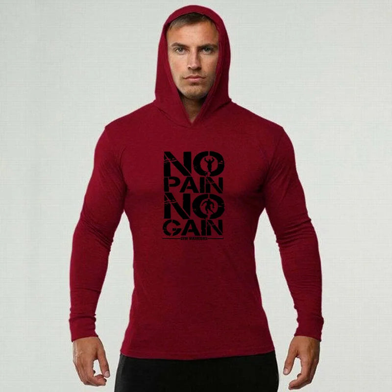 Men's Hooded Fitness Shirt - Long Sleeve Slim Fit Workout Top for Gym & Running