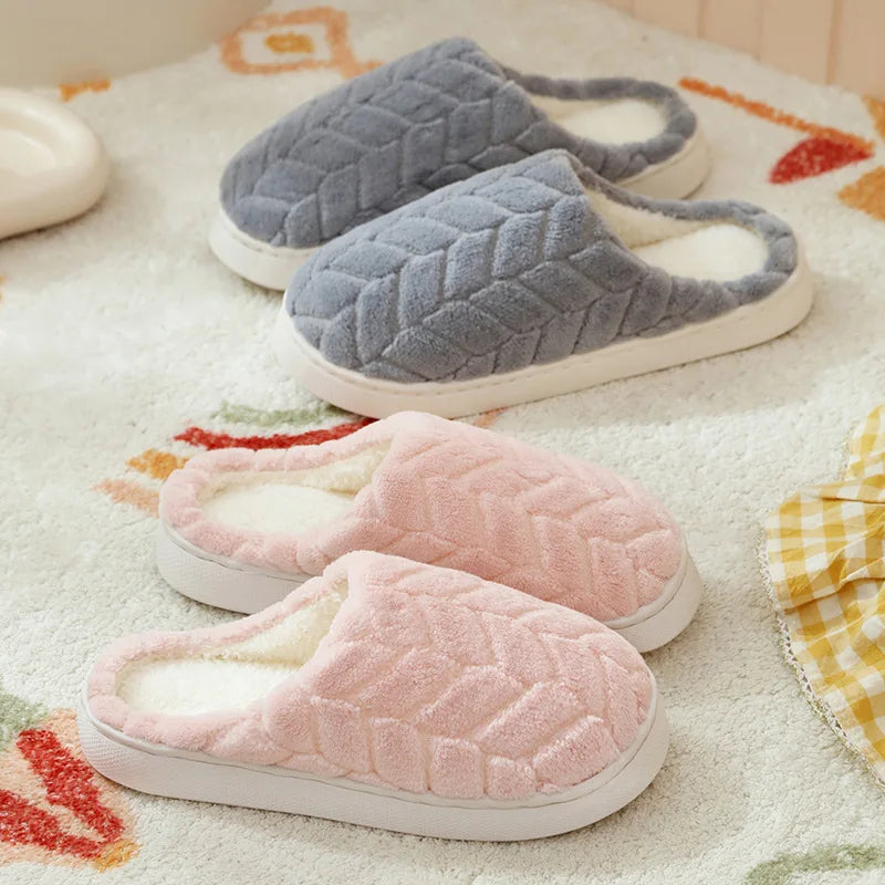 Winter Warm Plush Slippers - Non-Slip Couple's Indoor House Shoes with Thick Sole & Closed Toe