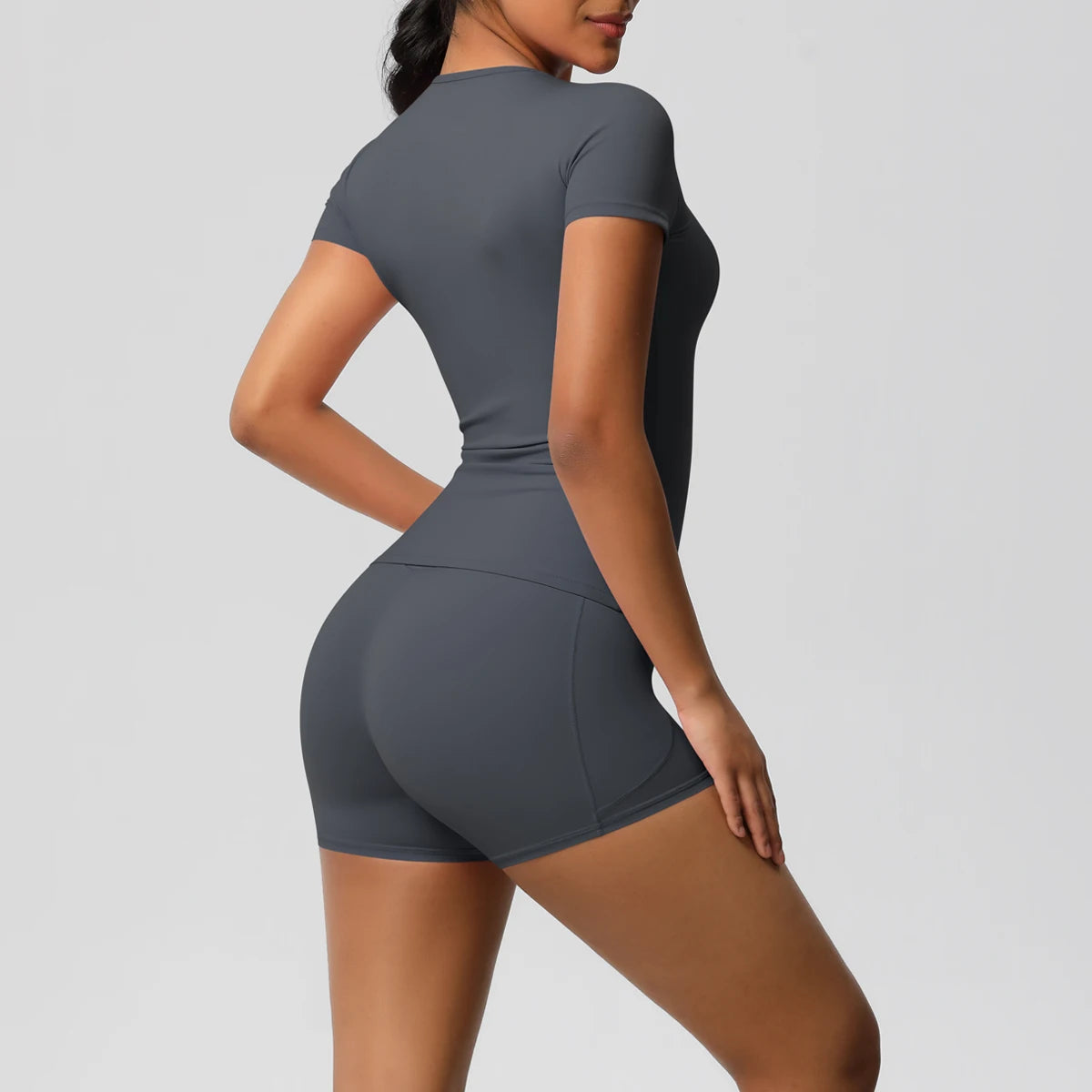 Women's 2-Piece Workout Set - Push-Up Shirt & High Waist Shorts for Yoga & Fitness