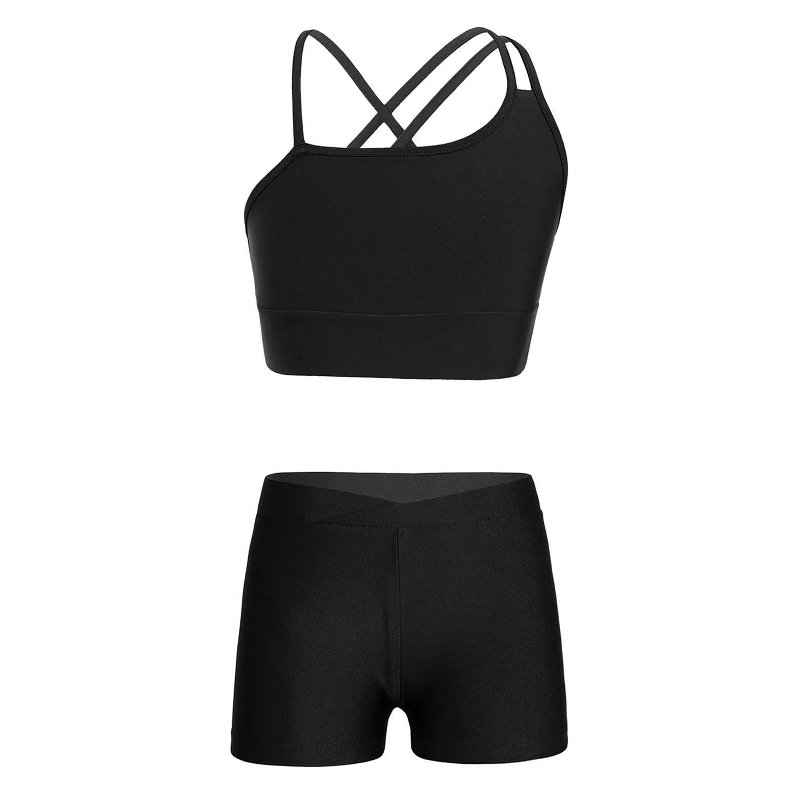 Girls Athletic Crop Top & Shorts Set - 2-Piece Activewear for Gymnastics, Dance & Workout (Ages 4-14)