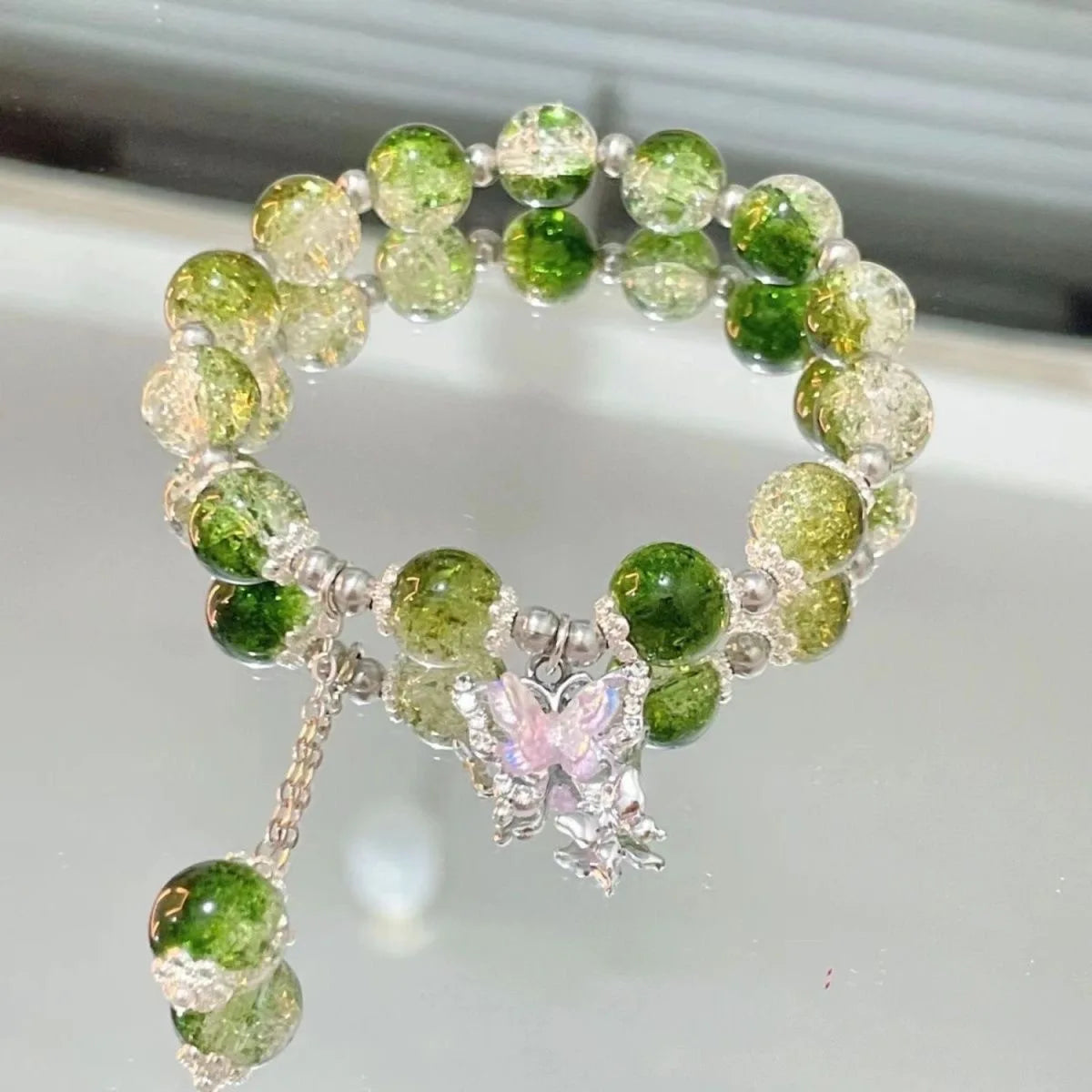 Butterfly Beaded Chain Bracelet for Women - Purple
