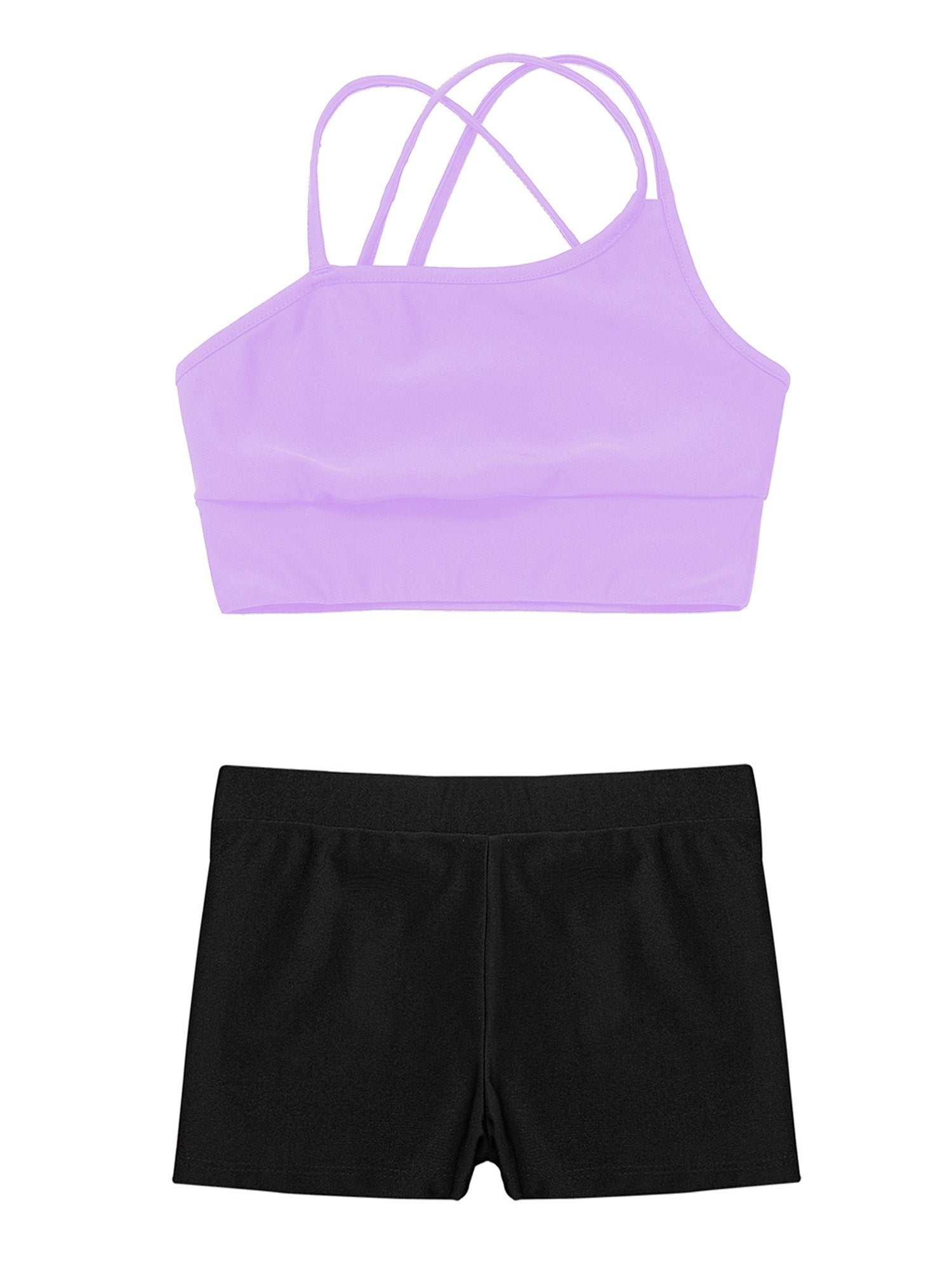 Girls Athletic Crop Top & Shorts Set - 2-Piece Activewear for Gymnastics, Dance & Workout (Ages 4-14)