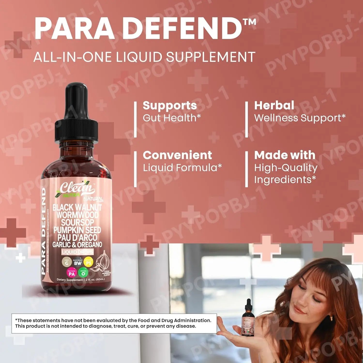 Para Defend Wormwood Black Walnut Cleanse for Humans Drops Liquid Soursop Garlic Pumpkin Seed PAU D'Arco Oil of Oregano Turmeric