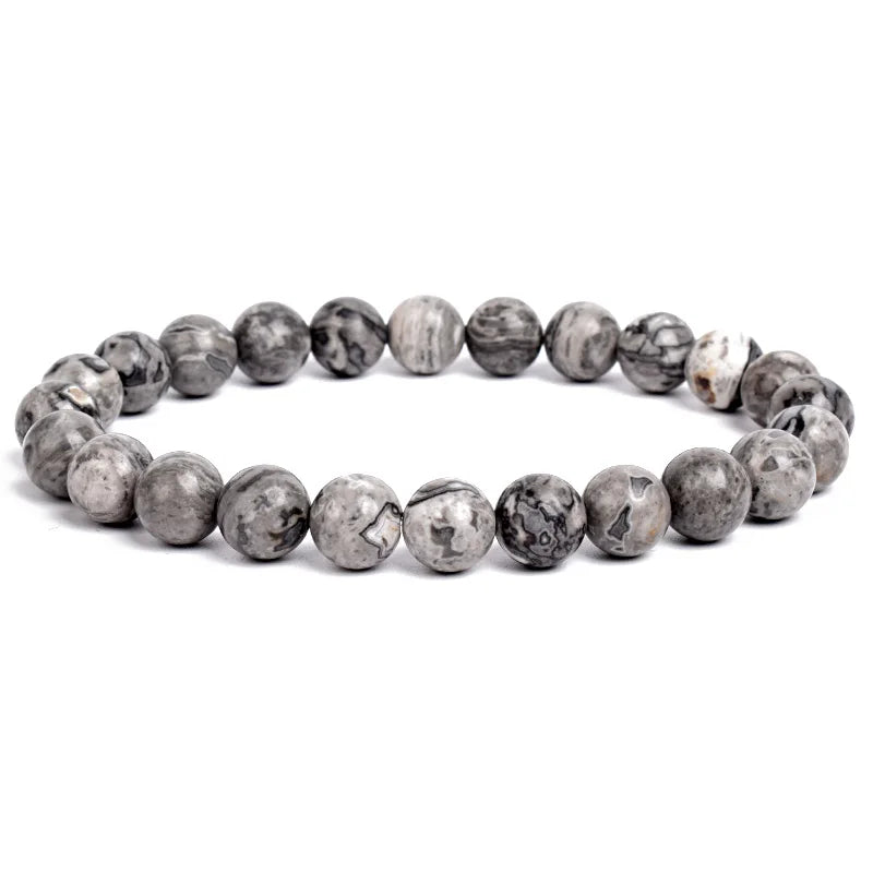 Natural Stone Beads Bracelet – Amethyst, Quartz, Jade & Agate Healing Bangle
