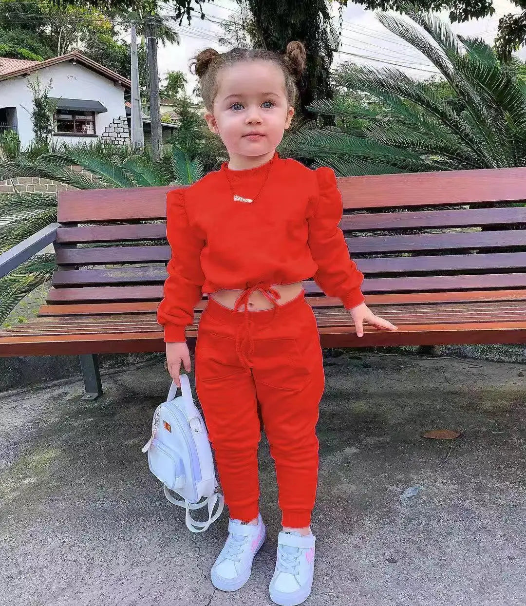 Girls Fall Outfit Set - Crop Top & Sport Pants 2-Piece Athleisure (Ages 1-7)